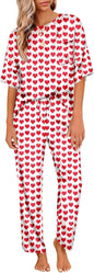 Ekouaer Womens Satin Silky Pajama Set Short Sleeve Shirt with Long Pajama Pant Set Soft PJ Loungewear