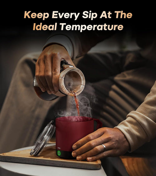 Heated Coffee Mug Rechargeable - Temperature Control Self Heating Coffee Mug 14oz with Lid, Double Sided & Real-Time LED Display, Hot up to 150℉, Birthday Gifts for Women and Men(Red)