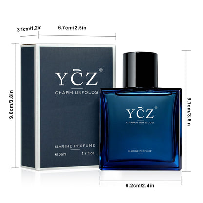 Ycz Midnight Marine Eau de Parfum for Men, 1.7 Fl Oz (50 mL), Long-Lasting Cologne, Fresh Marine & Woody Fragrance with Grapefruit, Ginger and Cedar Notes for Daily Wear, Date Night and Gifts