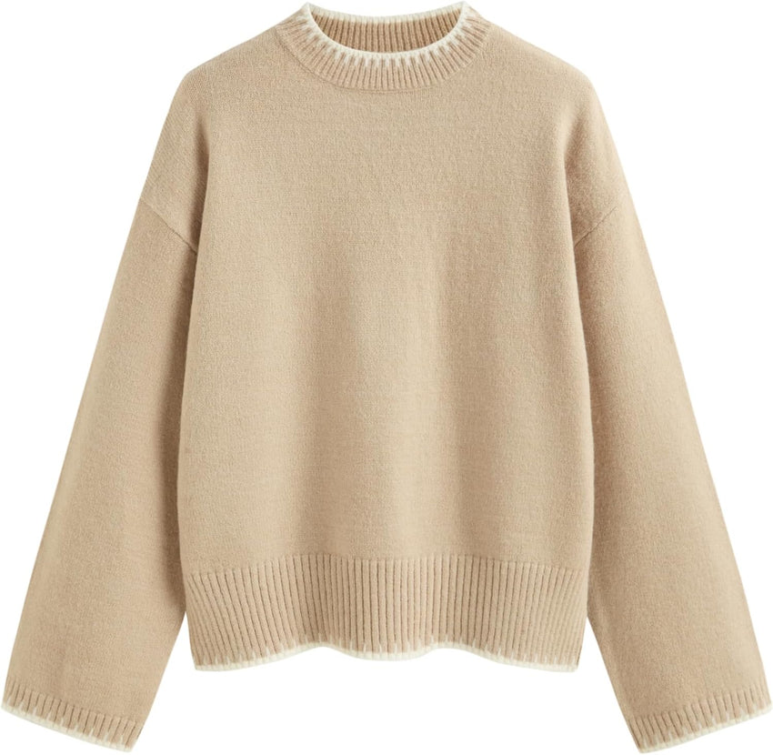 CIDER Womens Sweater Long Sleeve Split Hem Color Block Crew Neck Tops Fall Outfits