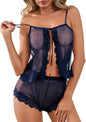 Kolagri Sexy Women Lace Pajamas Lingerie Set High Waist Sheer Sleepwear Bow Ties Cami Shorts Set