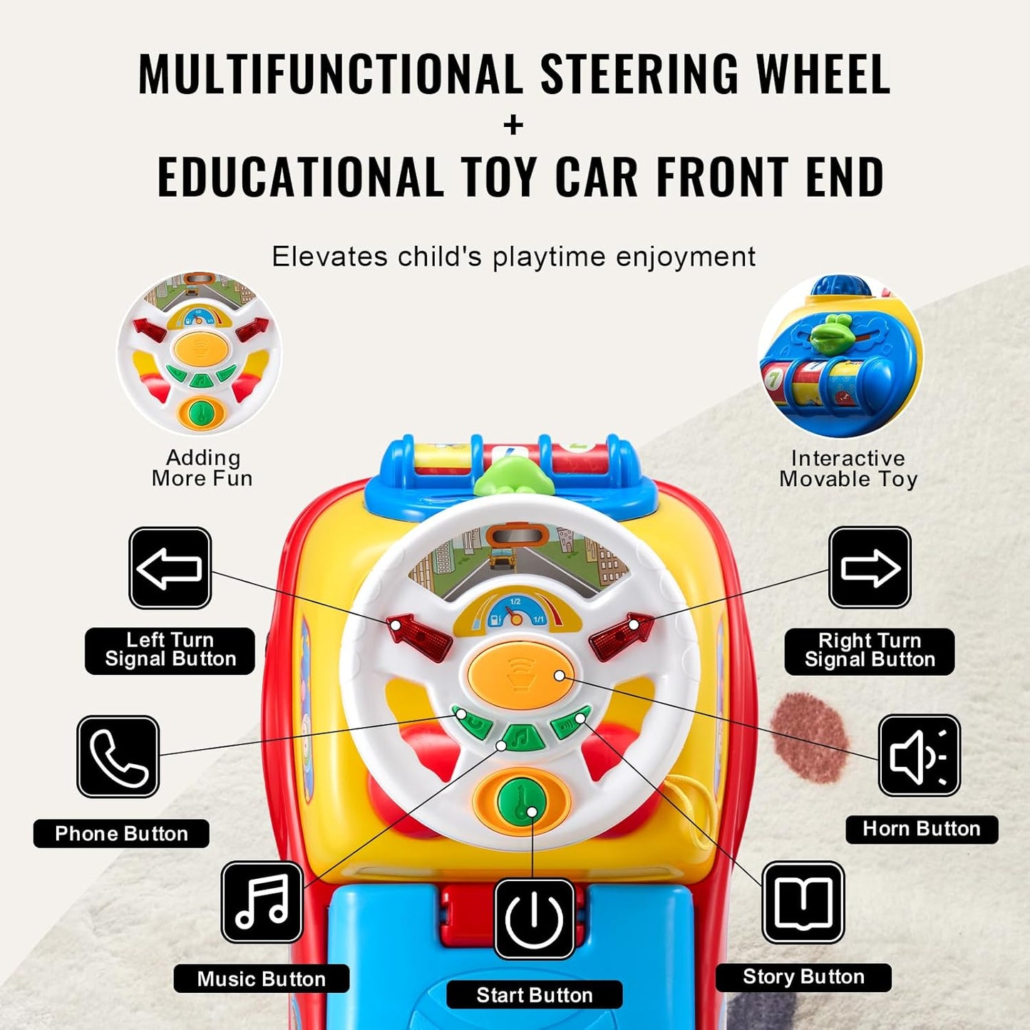 VEVOR Ride On Push Car for Toddlers, Ages 19+ Months, Ride Racer, Sit to Stand Toddler Ride On Toy, Kids Ride On Car with Music Steering, Horn & Under Seat Storage, Ride On Toy for Boys Girls
