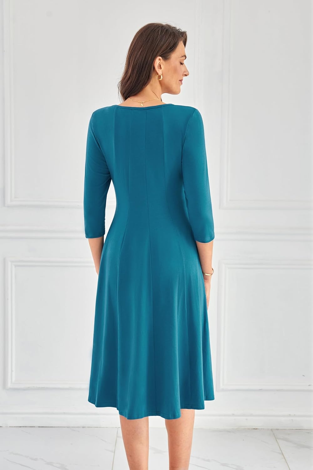 GRACE KARIN Fall Dresses for Women 2025 Casual 3/4 Sleeve Dress A Line Fit and Flare Midi Dress with Pockets