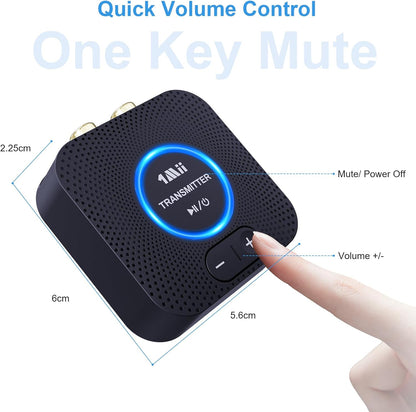 1Mii 2.4GHz Wireless Audio Transmitter Receiver Set for TV, 260Ft/80M Long Range 25ms Low Latency with AUX RCA in/Out,Wireless Audio Adapter for TV PC Powered Speaker Amplifier Soundbar