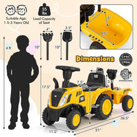 HONEY JOY Kids Ride on Tractor, Licensed Caterpillar Ride On Push Car for Toddlers, Detachable Trailer, Shovel & Rake, Horn, Engine Sound, LED Lights, No Power Ride On Toy for Boys Girls (Yellow)