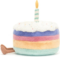 Jellycat Amuseables Rainbow Birthday Cake Stuffed Toy, Large 10 inches - Dessert Plush - Birthday Gift
