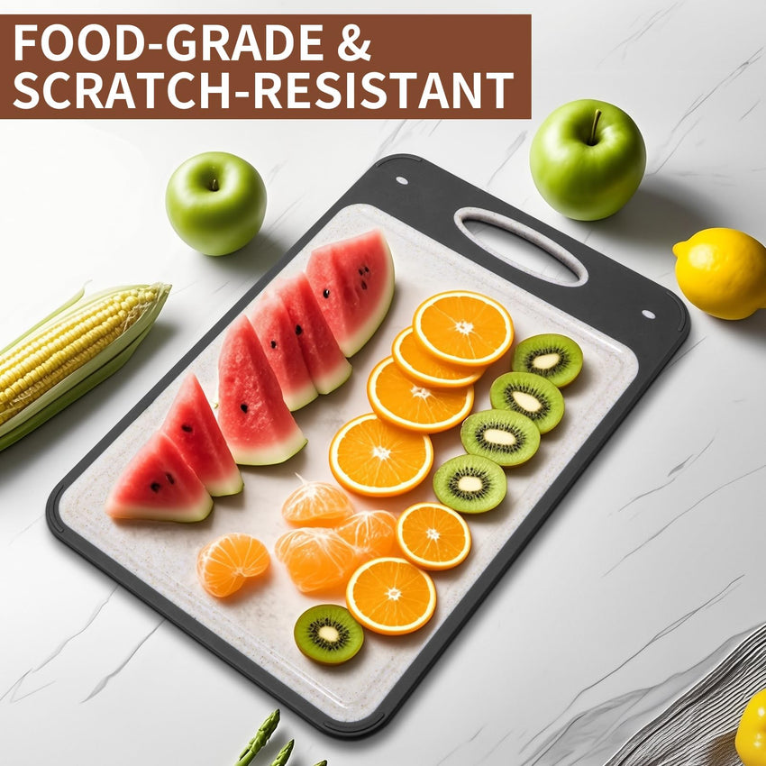 Titanium Cutting Boards for Kitchen Non-Toxic – Double Sided Metal for Meat/Fish & Wheat Straw PP for Fruits/Vegetables, Dishwasher Safe, Hygienic, Pure Cut Easy Clean Chopping Board Large