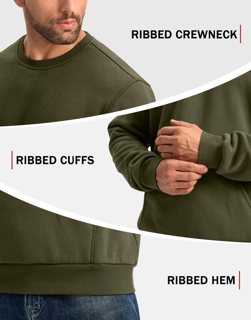 Pudolla Men's Sherpa Lined Sweatshirts Warm Soft Crewneck Sweatshirts Heavyweight Winter Pullover Kangaroo with Pouch Pocket
