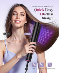 Hair Straightener Brush: 3-in-1 Curling & Straightening Comb with Dual Voltage, Hot Comb with Ionic Coating, Black