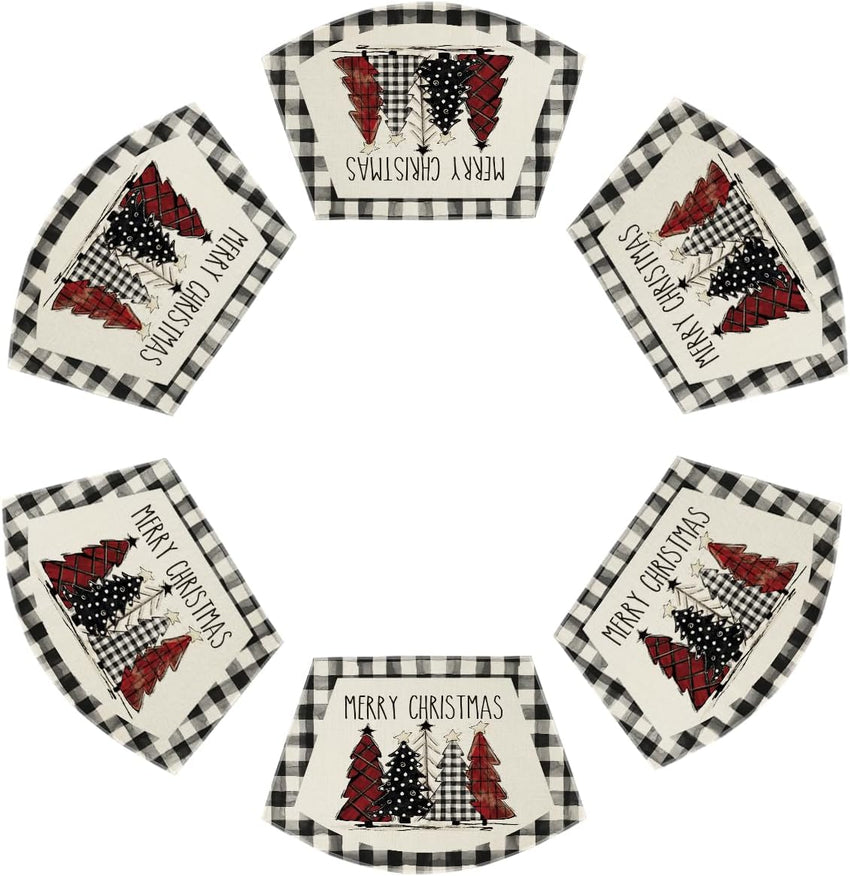 Artoid Mode Waterclor Buffalo Plaid Christmas Trees Placemats Set of 4, 12x18 Inch Winter Table Mats for Outdoor Home Party Kitchen Dining Decor
