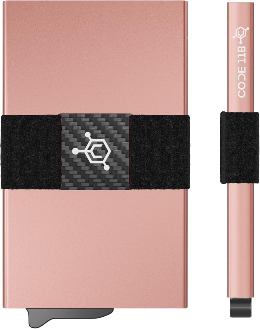 CODE 118 Wallet - Premium Automatic Smart Wallet, RFID Blocking, Pop Up Mens Minimalist Metal Wallet, 6061-T6 Aerospace-Grade Aluminum, Genuine 3K Carbon Fiber (Classic, Slate Grey)