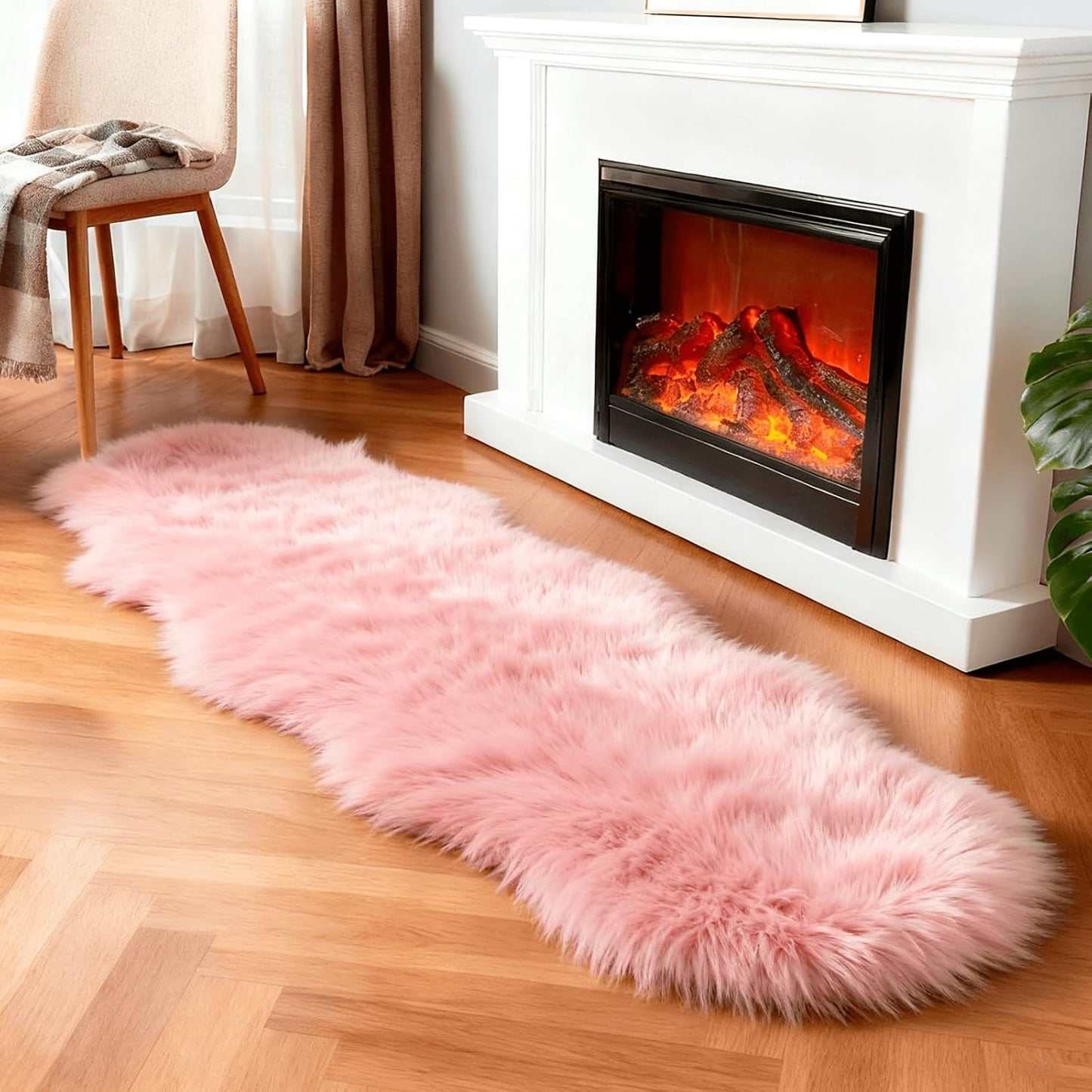 Faux Fur Rug Sheepskin Shag Fluffy Fuzzy White 2x6 ft Runner Rugs for Bedroom Bedside Bed Floor Living Room Plush High-Density Cushion Carpet Super Sofa Cover