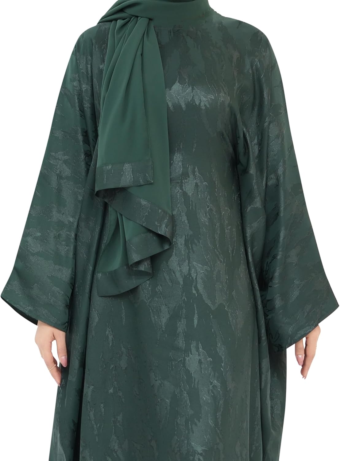 Elegant Eid Clothes Women Muslim Glossy Batwing Sleeve Abaya Ramadan Prayer Dress with Belt