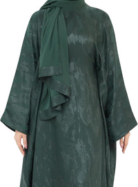 Elegant Eid Clothes Women Muslim Glossy Batwing Sleeve Abaya Ramadan Prayer Dress with Belt