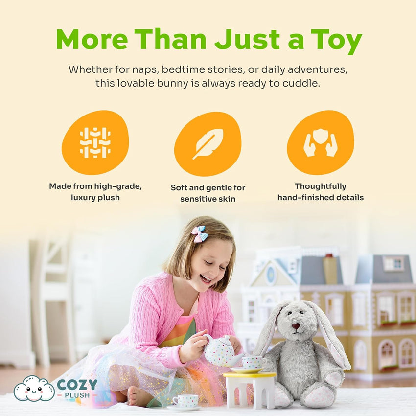 Stuffed Bunny Plush 7 Inch (Gray) - Easter Bunny Stuffed Animal - Adorable & Cuddly Rabbit Toy - Soft and Cute Plushies - First Easter Children's Gifts - Rabbit Toys for Kids