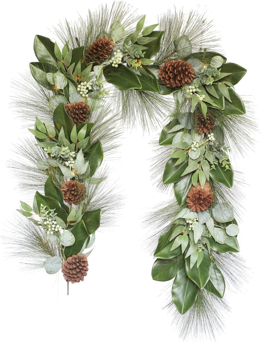 CG Hunter Holiday Collection Faux Garland, Premium Artificial Indoor and Outdoor Large 6-ft Magnolia, Eucalyptus, Pinecone, Needle Pine Christmas Garland, Christmas Decorations and Holiday Greenery