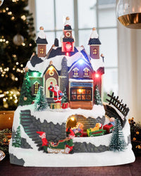 Bdor Christmas Village Lighted Decoration Musical Animated Display Christmas Collectible Santa Battery Operated Resin Indoor Decor