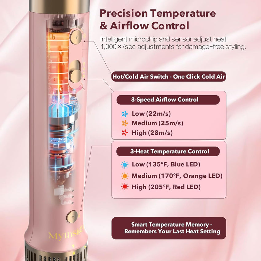 StyleVibe 6-in-1 Air Styler, Hair Dryer & Blow Dryer Brush with Auto Wrap Curl L/R, Fast Drying, Smooth Blowouts, Root-Lift Volume, No Heat Damage Frizz-Free Thermal Brush with Travel Bag