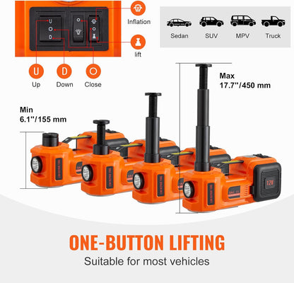 VEVOR Electric Car Jack, 5 Ton/11023 LBS Hydraulic Jack Lift with Electric Impact Wrench, Built-in Inflatable Pump, and LED Light for SUV MPV Sedan Truck Change Tires Garage Repair