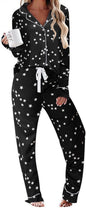 Ekouaer Women's Pajamas Long Sleeve Sleepwear Casual Button Down Loungewear Soft Pjs Set S-XXL