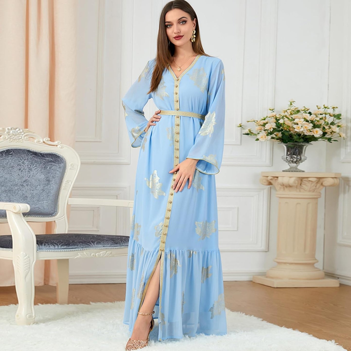 ODIZLI Abaya Dress for Women Dubai Sadui Bead Moroccan Kaftan Fancy Eid Dress