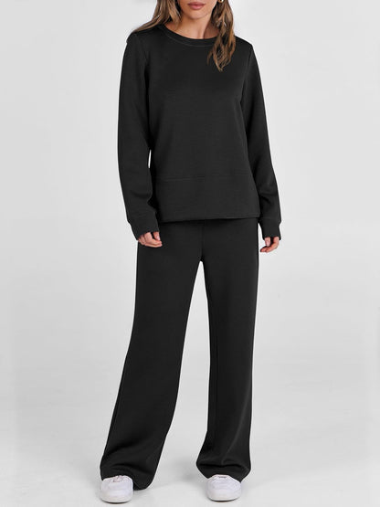 ANRABESS Women's 2 Piece Lounge Sets Casual Travel Outfits Wide Leg Tracksuit Sweatsuits Matching Set 2025 Fall Clothes