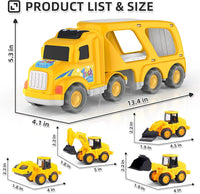 Veslier Construction Truck Toys for Boys Girls Age 1 2 3 4 5 6 Years Old，Carrier Transport Trucks for Kids 1-3 3-5 Year Old，Christmas Birthday Gift Toddler Toys.