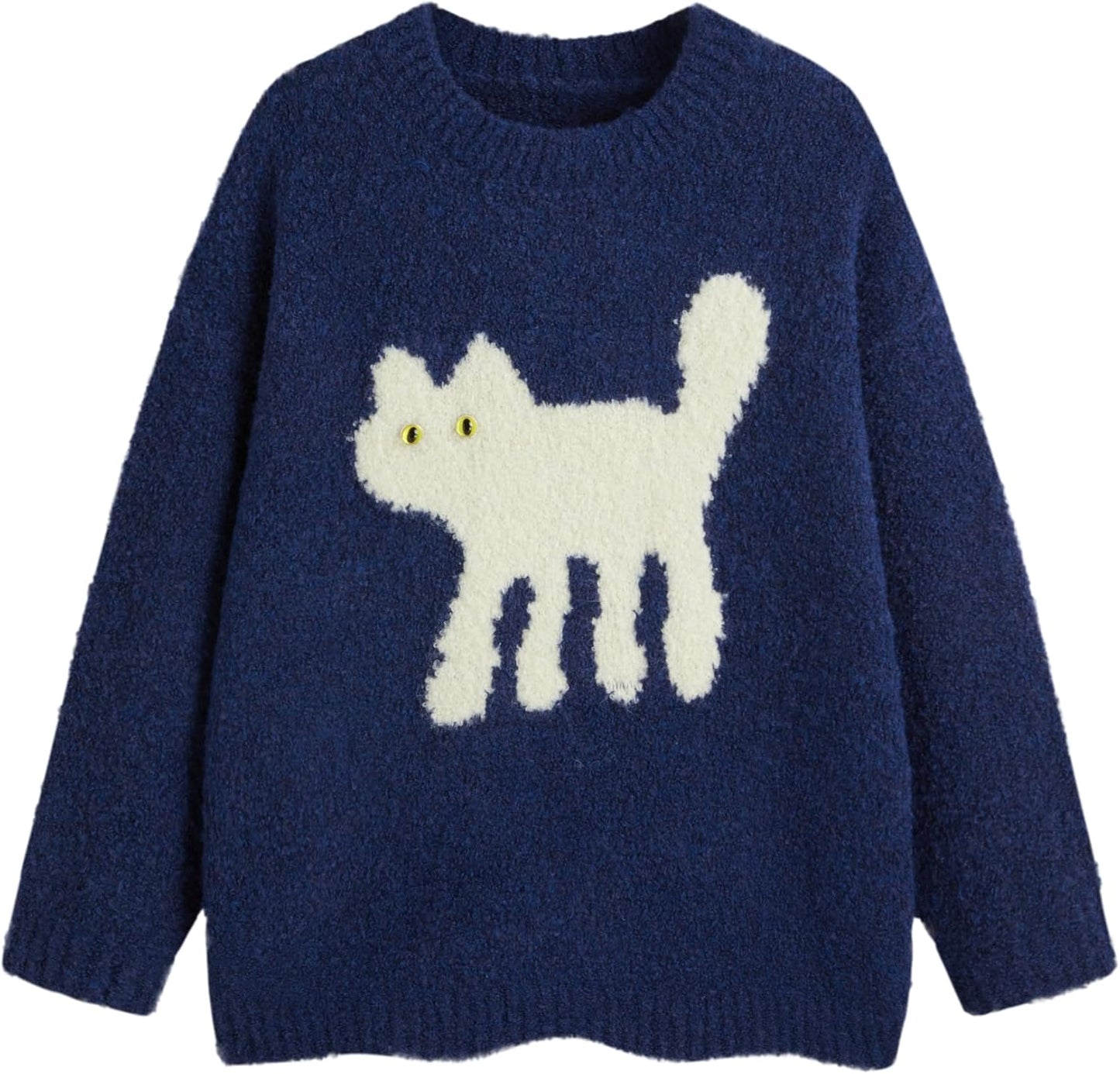 CIDER Women’s Cat Sweater Long Sleeve Crew Neck Fun Graphic Cute Patterned Pullover Sweater Tops