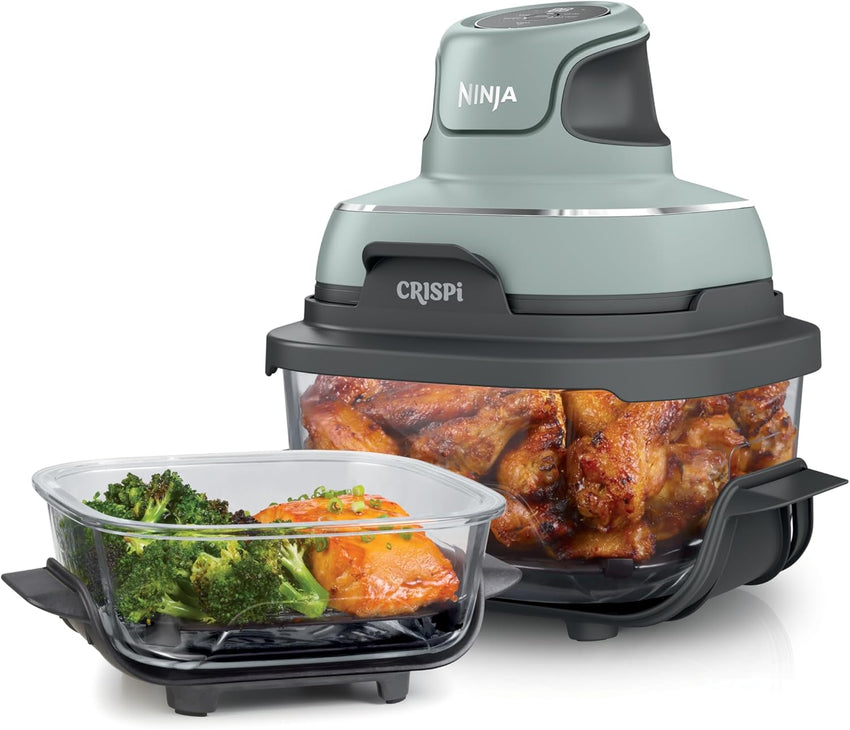 Ninja Crispi 4-in-1 Portable Glass Air Fryer Cooking System, 1500W, 4QT & 6-Cup TempWare Glass Containers with Storage Lids, Microwave, Freezer & Dishwasher Safe, Cyberspace Gray, FN101GY
