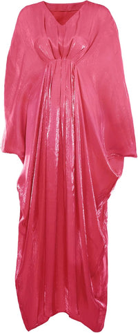 Panegy Women's Shiny Long Dress V-Neck Batwing Sleeve Kaftan Dress Solid Ethnic Maxi Robe