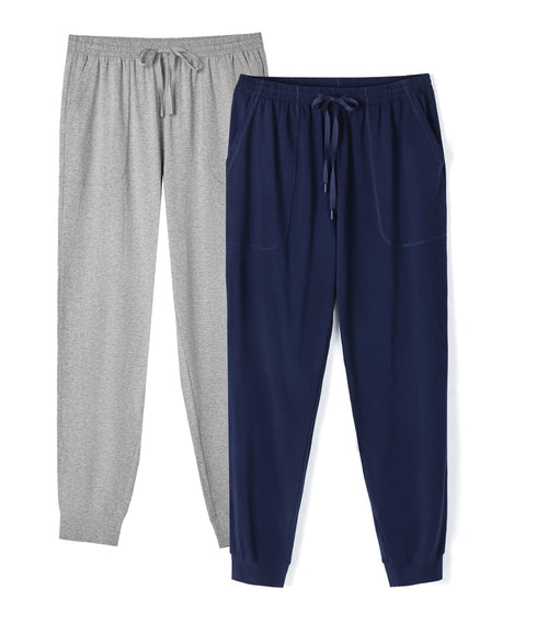 DAVID ARCHY Men's Pajama Pants Cotton Bottoms Soft Lightweight Loungewear with Drawstring and Pockets 2 Pack