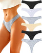 FINETOO Cotton Thongs for Women Soft Low Rise Sexy Thong Ladies Panties Womens Underwear 6 Pack S-XXXL