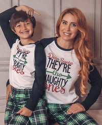IFFEI Matching Family Pajamas Sets Christmas PJ's Letter Print Top and Plaid Bottom Sleepwear Jammies with Pockets