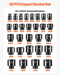 VEVOR Impact Socket Set 3/4 Inches 29 Piece Impact Sockets, 6-Point Sockets, Rugged Construction, CR-M0, 3/4 Inches Drive Socket Set Impact SAE 3/4 inch - 2-1/2 inch, with a Storage Cage