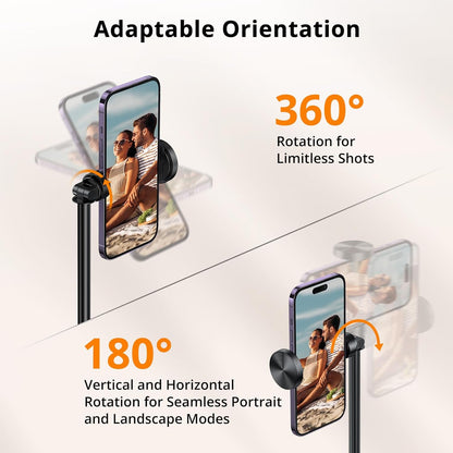 ATUMTEK Selfie Stick Tripod, All-in-one Extendable Aluminum Phone Tripod with Rechargeable Bluetooth Remote, 360 Rotatable for iPhone 16 Pro Max/15/14/13 Samsung Smartphones, Black