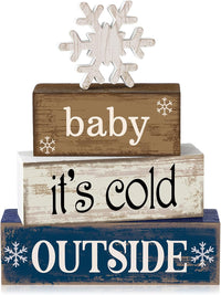 4 Pcs Christmas Table Decor Wooden Hot Cocoa Decoration Christmas Centerpiece Winter Tiered Tray Decor Decorative Red Hot Cocoa Block Signs Gift Farmhouse Xmas Decoration for Home Kitchen