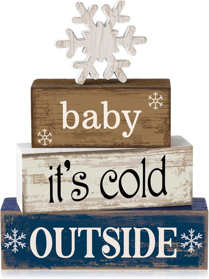 4 Pcs Christmas Table Decor Wooden Hot Cocoa Decoration Christmas Centerpiece Winter Tiered Tray Decor Decorative Red Hot Cocoa Block Signs Gift Farmhouse Xmas Decoration for Home Kitchen
