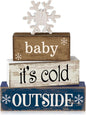 4 Pcs Christmas Table Decor Wooden Hot Cocoa Decoration Christmas Centerpiece Winter Tiered Tray Decor Decorative Red Hot Cocoa Block Signs Gift Farmhouse Xmas Decoration for Home Kitchen