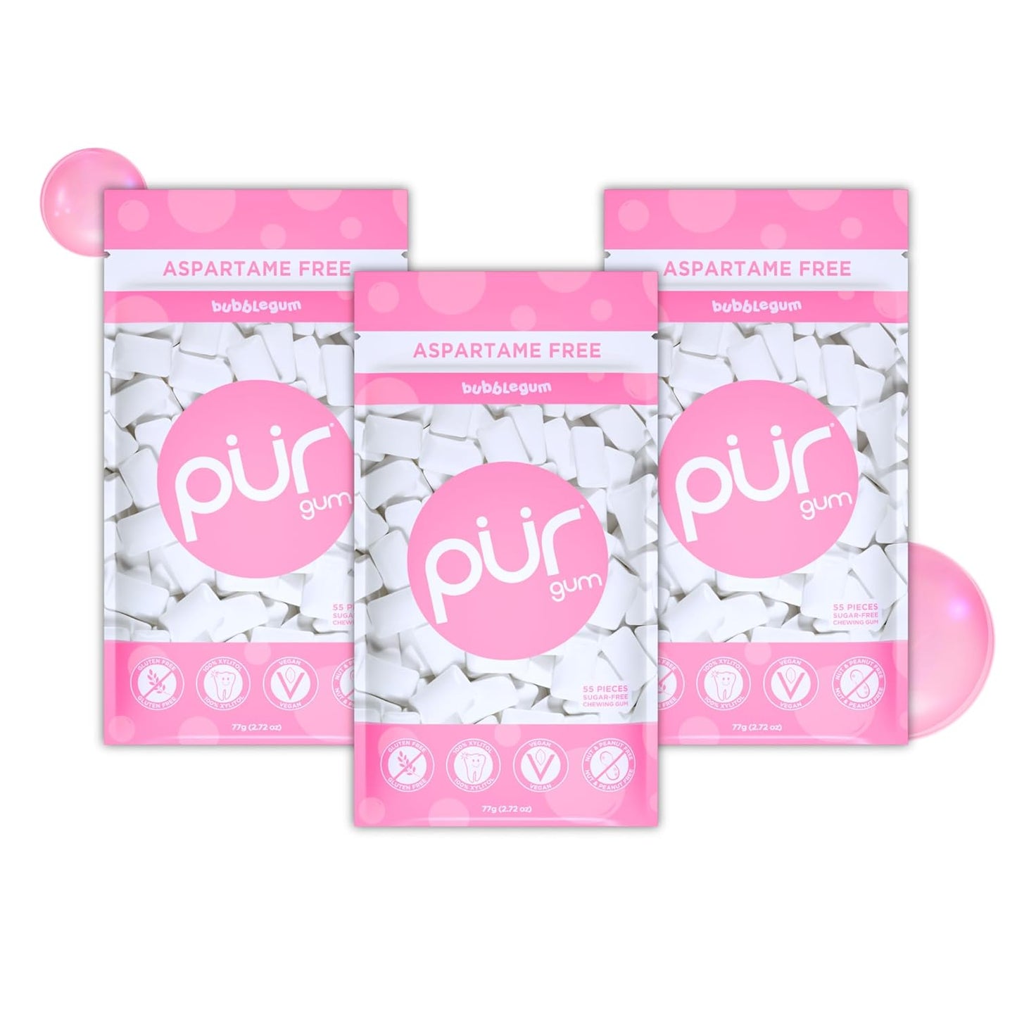 PUR Gum | Aspartame Free Chewing Gum | 100% Xylitol | Natural Spearmint Flavored Gum, 55 Pieces (Pack of 3)