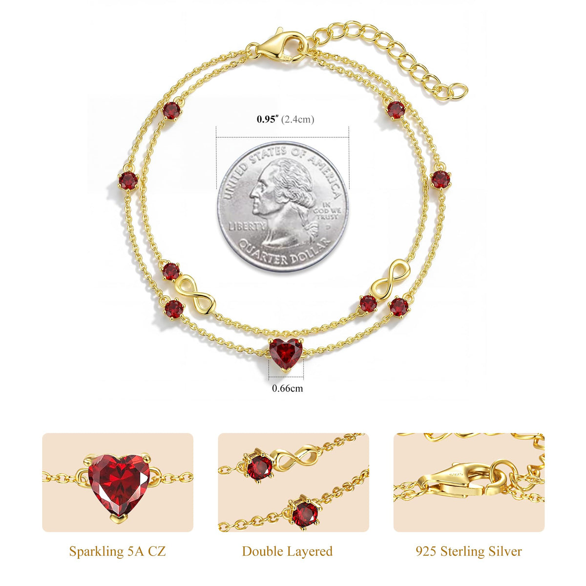 G&GEMSJEW Infinity Heart Birthstone Bracelets for Women, 925 Sterling Silver Women Charm Link Bracelet Adjustable, Birthday Anniversary Christmas Jewelry Gifts for Women Wife Mom Girlfriend Her