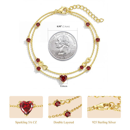 G&GEMSJEW Infinity Heart Birthstone Bracelets for Women, 925 Sterling Silver Women Charm Link Bracelet Adjustable, Birthday Anniversary Christmas Jewelry Gifts for Women Wife Mom Girlfriend Her