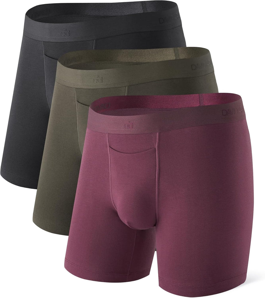 DAVID ARCHY Mens Underwear Cotton Boxer Briefs with Pouch Ultra Moisture Wicking Breathable Soft with Horizontal Fly 3 Pack