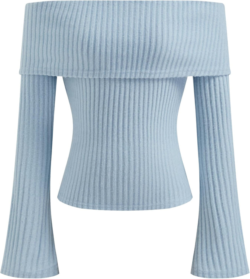 CIDER Off The Shoulder Tops for Women Long Sleeve Going Out Y2K Tops Knit Pullover Fall Outfits Trendy 2025