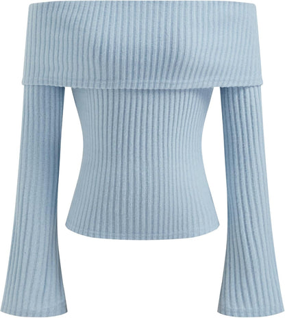CIDER Off The Shoulder Tops for Women Long Sleeve Going Out Y2K Tops Knit Pullover Fall Outfits Trendy 2025