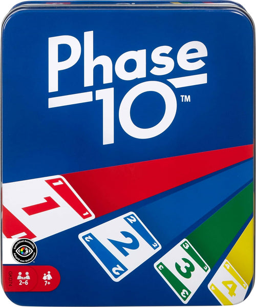 Mattel Games Phase 10 Card Game with Color Blind Accessible Deck in Storage & Travel Tin for Kids, Adults & Families (Amazon Exclusive)
