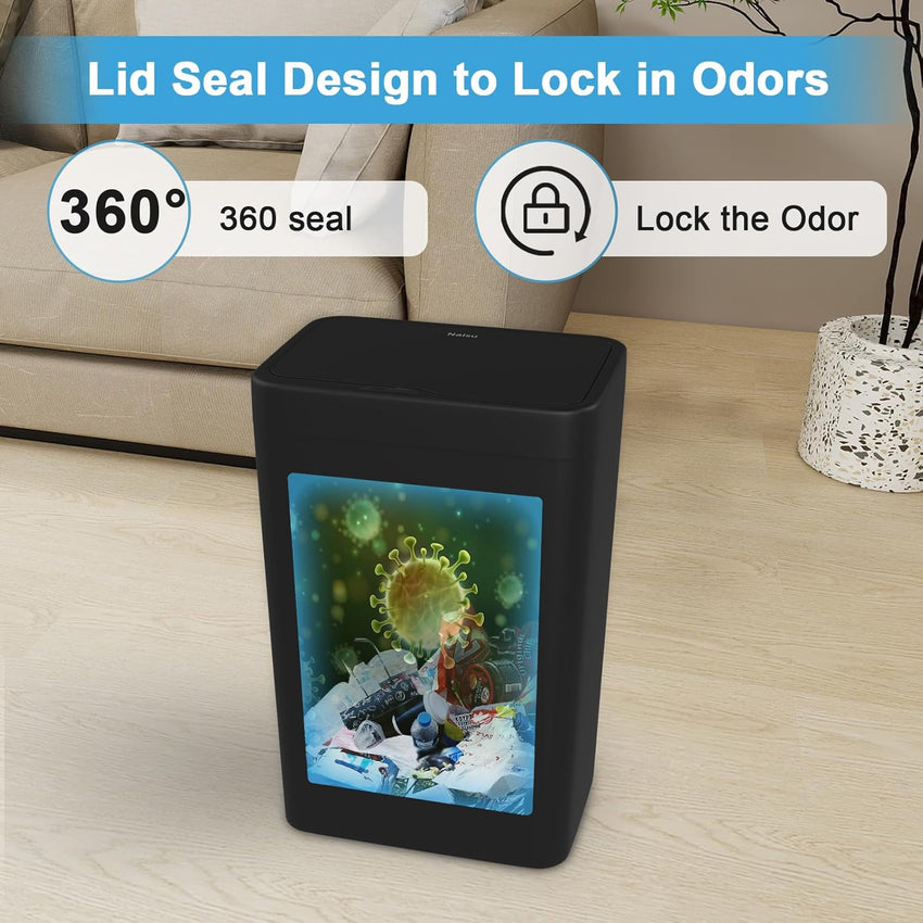 Naisu 2 Pack 4 Gal Bathroom Trash Can with Lid,Automatic Garbage Can with Touchless and Sealed Design,Slim Motion Sensor Waterproof Plastic Trash Bin Suitable for Bedrooms,Bathrooms,Kitchens,（Black）