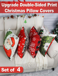 Christmas Decorations Set of 4 Double-Sided Print Christmas Pillow Covers 18" x 18", with 8 Cute Patterns, Throw Pillow Covers Perfect for Home Christmas Decor