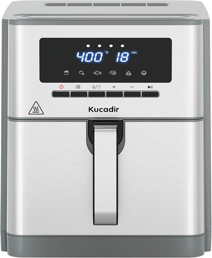 Air Fryer 10 Quart, Large Air Fryer for Families, 6 Cooking Functions AirFryer, 400°F Temp Controls in 5° Increments, Ceramic Coated Nonstick Basket and Crisper Plate, Dishwasher-Safe, 1700W, Grey