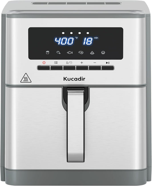 Air Fryer 10 Quart, Large Air Fryer for Families, 6 Cooking Functions AirFryer, 400°F Temp Controls in 5° Increments, Ceramic Coated Nonstick Basket and Crisper Plate, Dishwasher-Safe, 1700W, Grey
