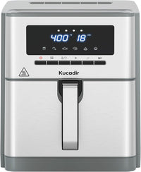 Air Fryer 10 Quart, Large Air Fryer for Families, 6 Cooking Functions AirFryer, 400°F Temp Controls in 5° Increments, Ceramic Coated Nonstick Basket and Crisper Plate, Dishwasher-Safe, 1700W, Grey
